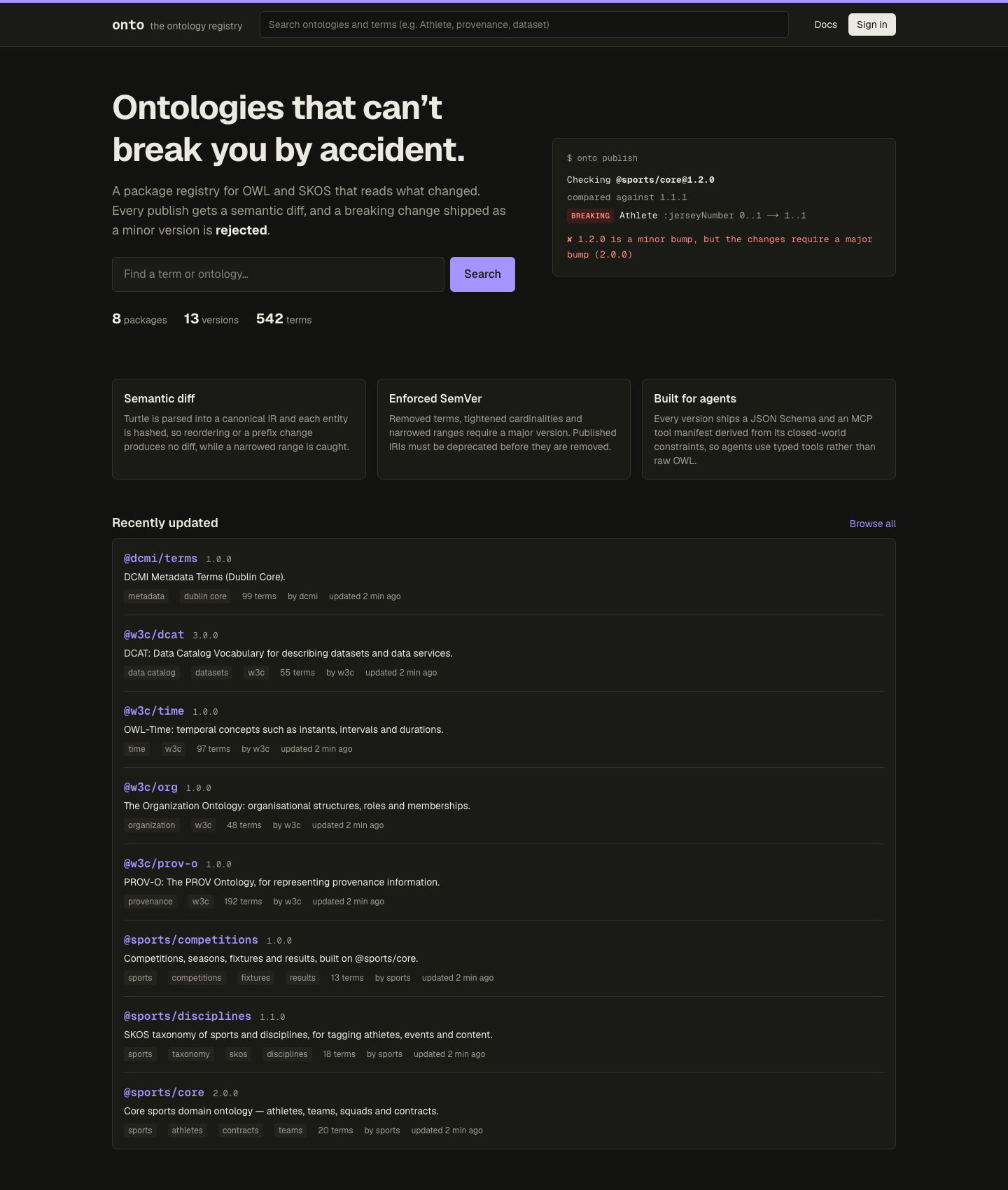 onto registry home page: Ontologies that can't break you by accident